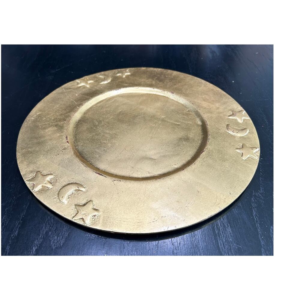 Golden- Pottery Decorative Plate- Celestial Details- some wear 12" round